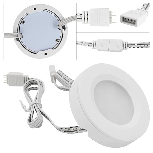 TORCHSTAR Set of 3 Multicolor LED Under Cabinet Lighting Kit, UL-Listed Power Adapter, Surface and Recessed Mount LED Puck Lights, IR Remote Control, Warm White