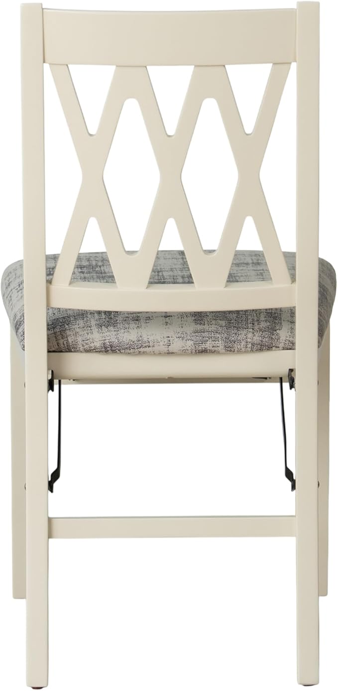 East West Furniture - PNC-LWH-30– Plano Folding Kitchen Chairs with PU Leather Seat, Ready to Use, 3-X Back Design, Set of 2, Linen White Wood Finish