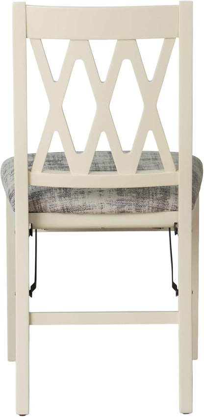 East West Furniture - PNC-LWH-30– Plano Folding Kitchen Chairs with PU Leather Seat, Ready to Use, 3-X Back Design, Set of 2, Linen White Wood Finish