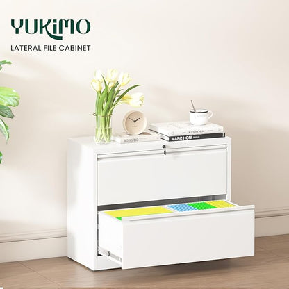 2 Drawer Lateral File Cabinet with Lock, Metal File Cabinets for Home Office, Office Furniture for Organization Hanging Legal/Letter/A4, Metal Filing Cabinet Storage Cabinet, Require Assembly, White