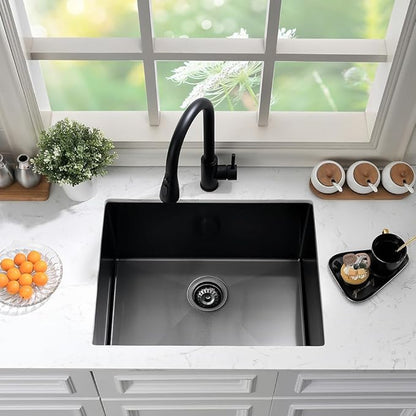 Black Stainless Steel Utility Sink Undermount-Hovheir 21"x18"x12" Matte Black Stainless Steel Laundry Sink Undermount Laundry Room Sink 16 Gauge Single Bowl Deep Kitchen Sink Outdoor Sinks
