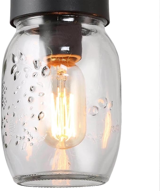 Farmhouse Chandelier, 4-Light Rustic Mason Jar Pendant Chandeliers Light Fixture for Dining Room, Linear Faux Wood Kitchen Island Lighting