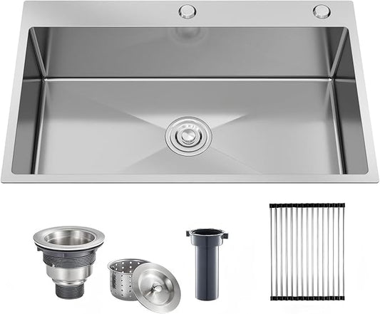33x22 Drop in Kitchen Sink, 10" Deep Large Top Mount Single Bowl Kitchen Sinks Nano Coating Stainless Steel Kitchen Laundry Room Sinks with Accessories