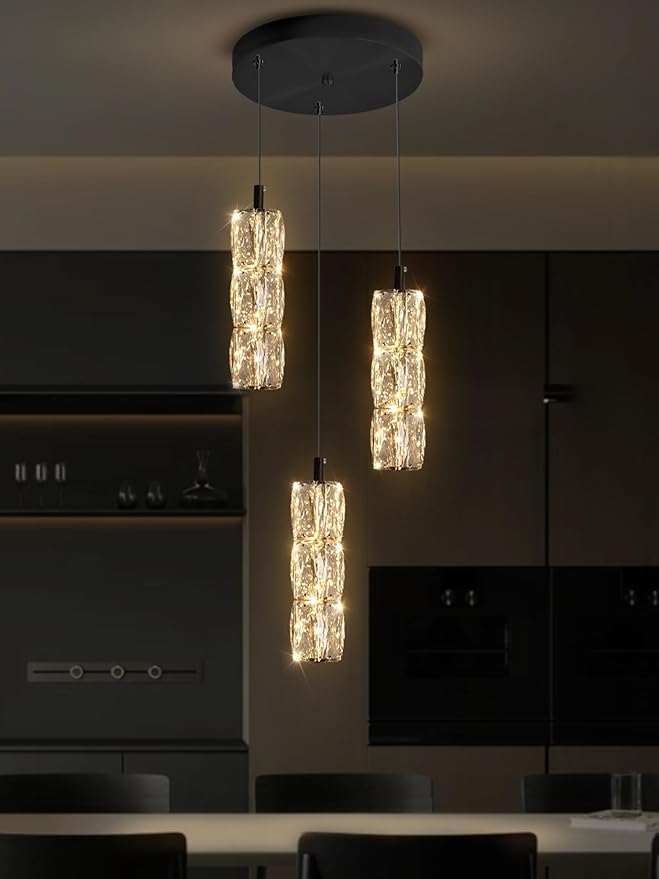ykolupty Pendant Lights Kitchen Island 3-Lights Pendant Chandelier for Dining Room Hallway Stairwell,LED Dimmable 2700K-6000K