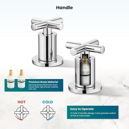 gotonovo 8 inch Widespread 3 Hole Bathroom Sink Faucet,2 Cross Handle Vanity Faucet Deck Mount Basin for Bathroom Sink 360° Swivel Spout with Pop Up Drain Polished Chrome