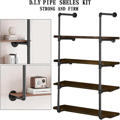 HITOMEN Industrial Iron Pipe Shelves, 2 Set 5-Tier, 55" Tall, 12" Depth, DIY Open Bookshelf Bookcase, Wall Mounted Vintage Retro Shelving, Rustic Farmhouse Pantry Kitchen Storage, Black Shelf Brackets
