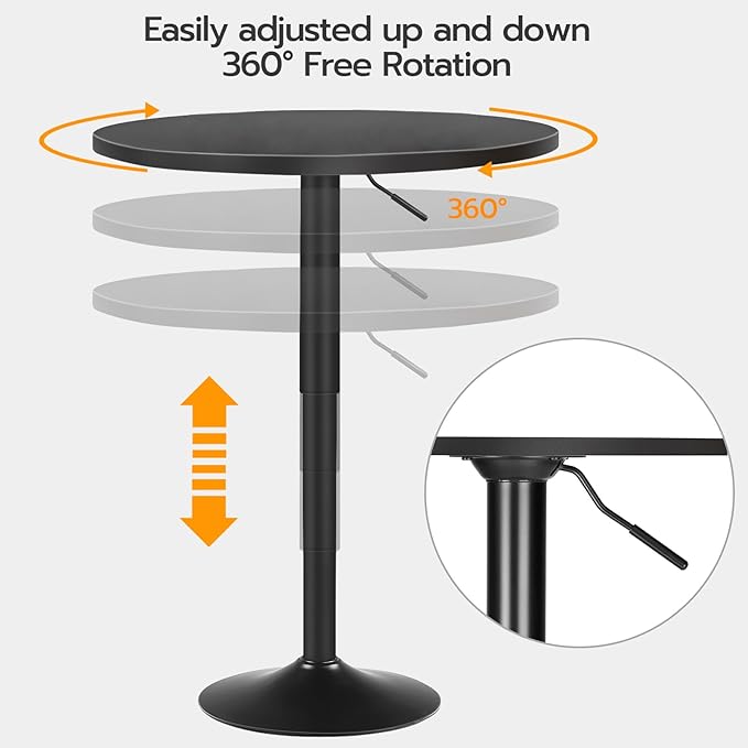 HOOBRO 2 Pcs Bar Table, Height-Adjustable Round Pub Table 27-35.4 Inches with Sturdy Base, Modern Style Bar Table Easy Assembly with Metal Base for Pub, Party and Small Places, Black BK58BTP201G1