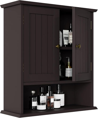 Smuxee Brown Bathroom Cabinet Wall Mounted, Small Medicine Cabinet with 2 Door Adjustable Shelves, Wall Cabinet Over Toilet for Laundry Room Kitchen