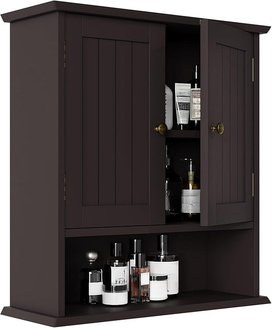 Smuxee Brown Bathroom Cabinet Wall Mounted, Small Medicine Cabinet with 2 Door Adjustable Shelves, Wall Cabinet Over Toilet for Laundry Room Kitchen