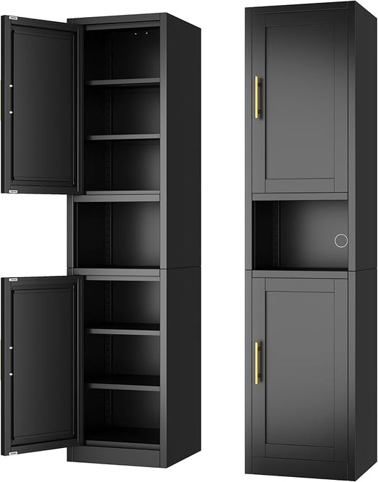 Ckzbx Tall Narrow Storage Cabinet 66.93" H Tall Bathroom Cabinet Metal Pantry Cabinets, 4 Adjustable Shelves for Kitchen, Home Office, Living Room, Dinning Room (16 inches Wide Black)