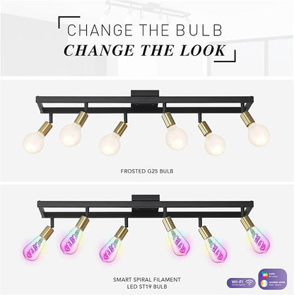 GLOBE Electric 64000096 36" 6-Light Track Lighting, Matte Black, Brass Sockets, Adjustable Pivoting Heads, Ceiling Light Fixture for Kitchen Island, Hallway, or Dining Room, Modern Farmhouse Lights