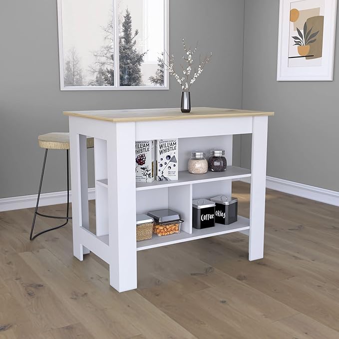 Modern Dining Table Kitchen Island Table with Shelves Adjustable Sturdy Stable Easy Clean Console Counter Luxury,Multicolor-ParticleB
