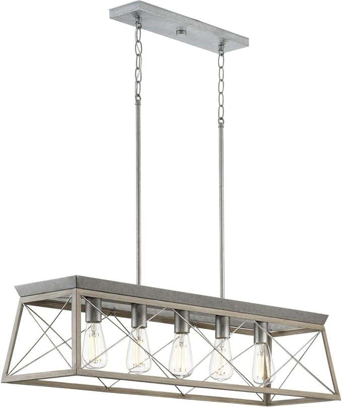 Progress Lighting Briarwood Collection 5-Light Dining Room Light Fixture, Farmhouse Style Modern Chandelier for Kitchen and Dining Room, 38" by 9", Bleached Oak