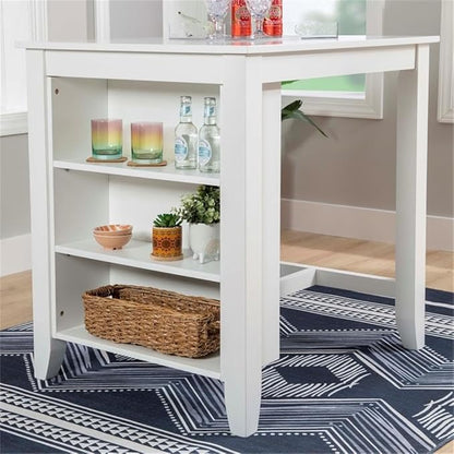 BOWERY HILL Wood Counter Height Wood Space Saving Table 3 Shelves in White Paint, 36" L x 30" D x 36" H