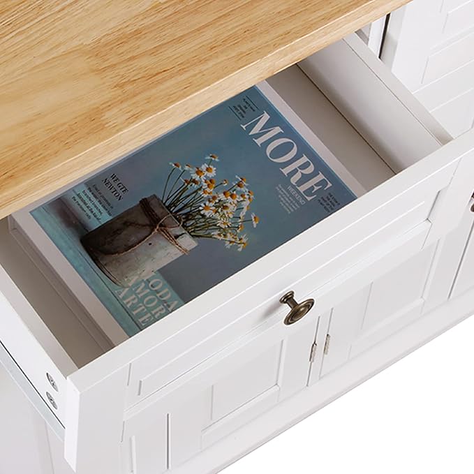 SogesHome Kitchen Island Cart with Storage Kitchen Cart Sideboard and Buffet with Wheels Bar Cart with Large Countertop, with Towel Holder and Spice Rack, 2 Drawers, 2-Door Cabinets, White&Maple