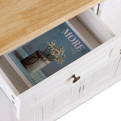 SogesHome Kitchen Island Cart with Storage Kitchen Cart Sideboard and Buffet with Wheels Bar Cart with Large Countertop, with Towel Holder and Spice Rack, 2 Drawers, 2-Door Cabinets, White&Maple