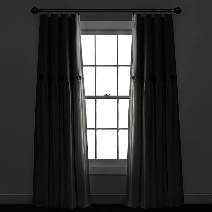 Lush Decor Linen Button Window Curtain Panel, Single, 40" W x 84" L, Off-white - Country Curtains - Rustic Decor - Color Block Modern Farmhouse Curtains For Living Room, Bedroom & Dining Room