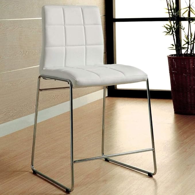 Counter Height Dining Chairs with Leatherette Seat and Chrome Metal Legs for Kitchen Island Seating