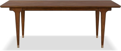 Furniture of America Forma Mid-Century Modern 82-inch Wood Rectangle Dining Table with Soft Round Edge Top and Gold-Capped Legs, Easy Assembly for Home, Kitchen and Living Room, Walnut