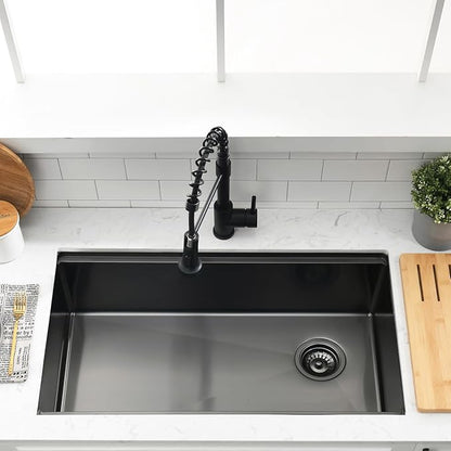 32 Inch Black Undermount Kitchen Sink Workstation - SZBAQTM 32x18-Inch Undermount Sink Stainless Steel Single Bowl 10'' Deep Handmade Kitchen sink with Cutting Board& Strainer