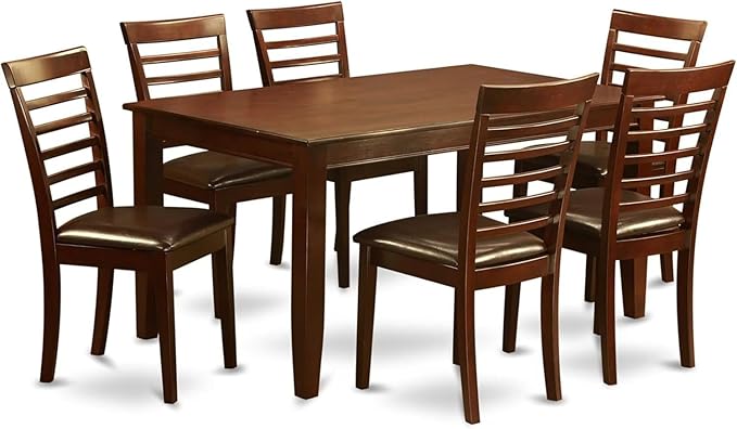 HomeStock 7-Piece Modern Dining Table Set with Rectangle Wooden Table (36x60 Inch) and 6 Dining Chairs in Mahogany, Stylish Dining Room Set