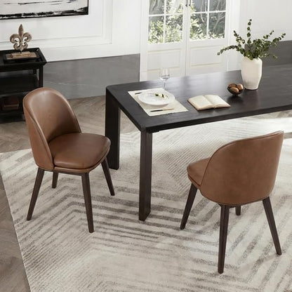 KISLOT Wooden Dining Chairs Set of 4, Faux Leather Upholstered Modern Dining Room Chairs with Double-Layer Thick Seat Cushion & Ergonomic Backrest for Restaurant, Kitchen and Café, Brown, 2 Boxs