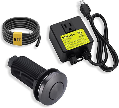 Garbage Disposal Air Switch Kit, Gunmetal Gray Sink Top On/Off Push Button Waste Disposer Part by BESTILL, UL Listed