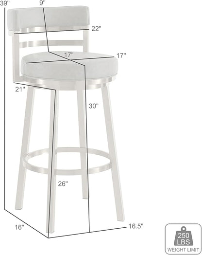 Armen Living Madrid 30" Seat Height Swivel Modern Vintage Coffee Faux Leather and Gold Brushed Stainless Steel Bar Stool for Kitchen Island Counter