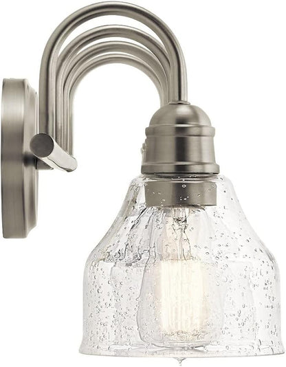 Kichler Avery 4-Light Bathroom Vanity Light Fixture with Clear Seeded Glass, Modern Farmhouse Industrial Style in Natural Brass, 300 Total Watts (33.5" x 9.5" x 8.25"), 45974NBR