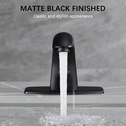 Charmingwater Touchless Bathroom Sink Faucet, Motion Automatic Sensor Faucet with Hole Cover Plate, Matte Black
