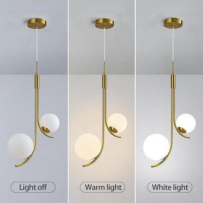 Modern Pendant Light Fixture Gold Globe Pendant Lights Kitchen Island White Frosted Milk Glass Sputnik Chandelier Vintage for Kitchen, Office, Entryway (2-Light)