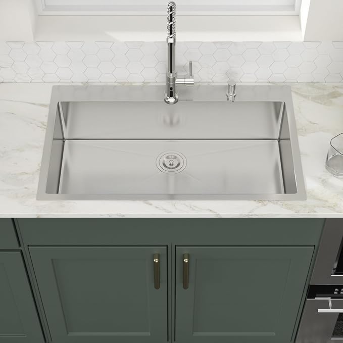 36x22 Drop in Kitchen Sink 36 Inch Stainless Steel Sinks 16 Guage 304 Single Bowl 9'' Deep Sinks with Drain Assembly LMT36229
