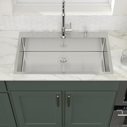 36x22 Drop in Kitchen Sink 36 Inch Stainless Steel Sinks 16 Guage 304 Single Bowl 9'' Deep Sinks with Drain Assembly LMT36229