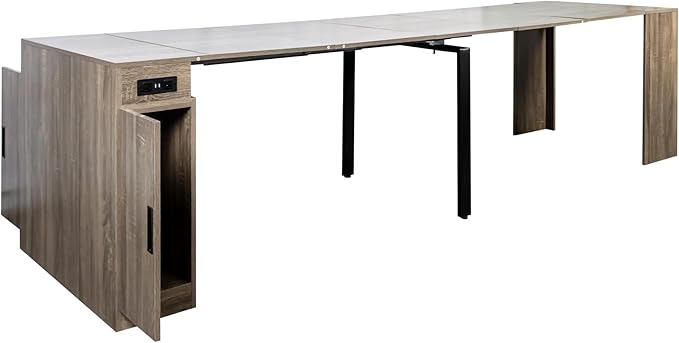 Modern Extendable Dining Table for 4-6 People with Outlet, Multifunctional Foldable Dinner Kitchen Table with Storage, Brown