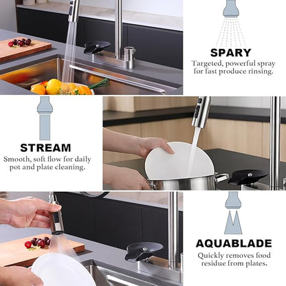 2-in-1 Kitchen Faucet with Pull Down Sprayer, 3 Spray Modes & Built-in Glass Rinser, Lead-Free Brass Single Handle, Brushed Nickel, Fits 1 or 3 Hole Sink, Suitable for Farmhouse Rv Bar