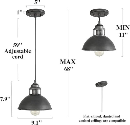 LOG BARN Pendant Lighting with Cutouts on Top, Industrial Silver Brushed Pendant Light for Kitchen Island, Dining Room and Bedroom