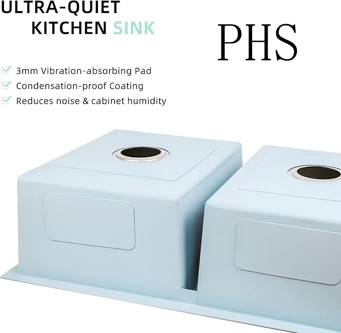 PHS 33 Inch Drop In Double Bowl Kitchen Sink 50/50-16 Gauge Stainless Steel Overmount Kitchen Sink 33x22 with Accessories, 9 Inch Deep Sinks with Brushed Finish