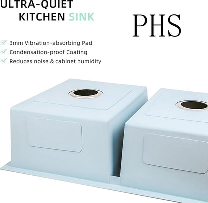 PHS 33 Inch Drop In Double Bowl Kitchen Sink 50/50-16 Gauge Stainless Steel Overmount Kitchen Sink 33x22 with Accessories, 9 Inch Deep Sinks with Brushed Finish