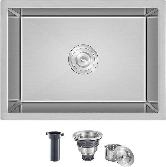 ROVATE 20 x 16 x 9 inch Kitchen Sink Undermount Single Bowl, Bar or Kitchen Sink Handmade, 304 Stainless Steel Kitchen Sinks with Strainer