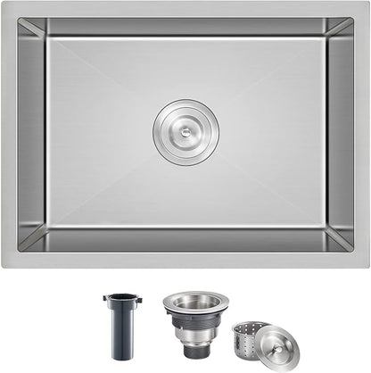 ROVATE 20 x 16 x 9 inch Kitchen Sink Undermount Single Bowl, Bar or Kitchen Sink Handmade, 304 Stainless Steel Kitchen Sinks with Strainer