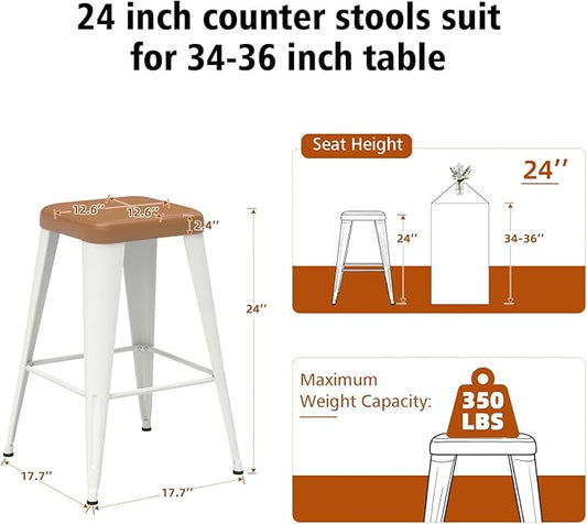 Backless Bar Stools Set of 4, Upholstered Faux Leather Counter Height Stools with Sturdy Metal Legs, 24 Inch Barstools for Kitchen Island (Brown)