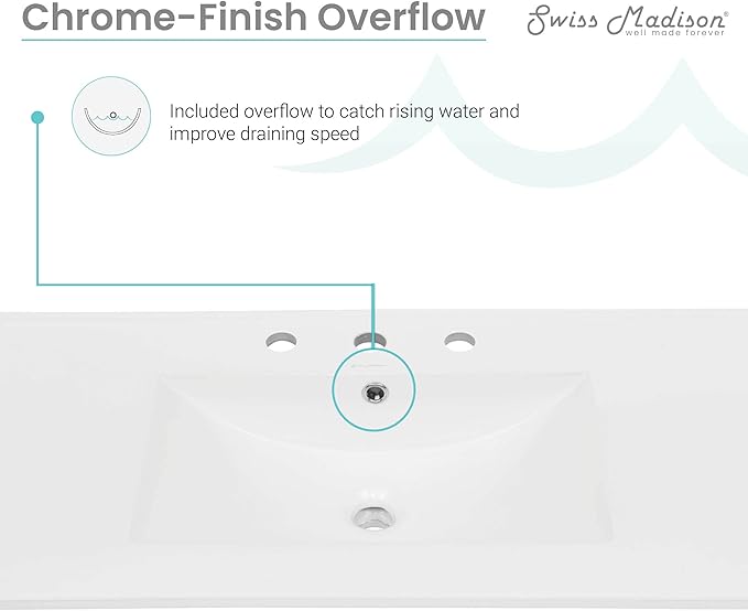 36" Ceramic Vanity Top with Three Faucet Holes
