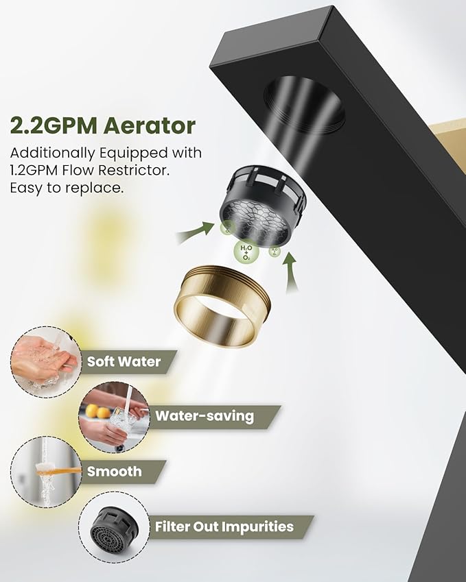 gotonovo Vessel Sink Faucet Single Handle Tall Bathroom Faucet One Hole Modern Lavatory Vanity Basin Mixer Tap Matching Supply Hoses and Pop up Drain Without Overflow, Matte Black&Brushed Gold