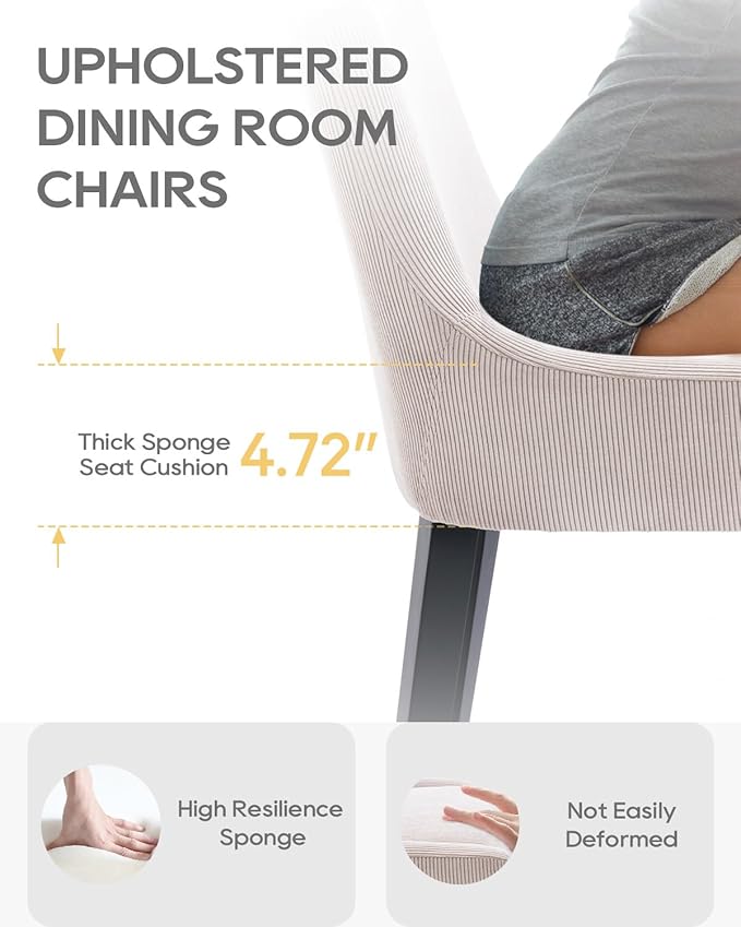 Dining Chairs Set of 6 – Extra Wide & Padded Corduroy Dining Chairs with Solid Wood Legs, High-Density Foam Cushion, Mid-Back Modern Kitchen Chairs for Comfortable Everyday Use