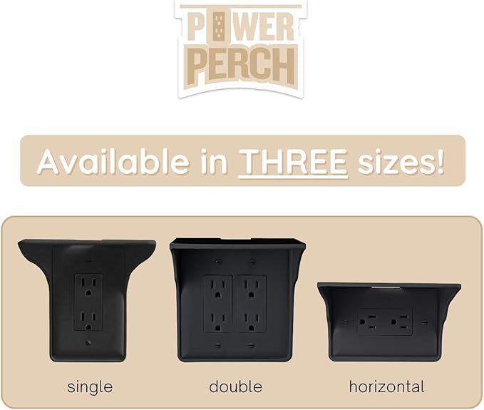 Storage Theory Power Perch Double Wall Outlet Shelf - Declutter & Reclaim Bathroom Counter Space - Alexa Stand, Apple Homepod Shelf, Toothbrush Holders Wall Mounted - Black, 2-Pack