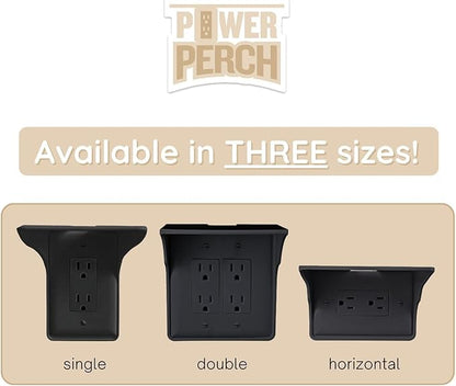 Storage Theory Power Perch Double Wall Outlet Shelf - Declutter & Reclaim Bathroom Counter Space - Alexa Stand, Apple Homepod Shelf, Toothbrush Holders Wall Mounted - Black, 2-Pack