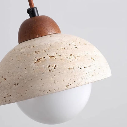 Japanese Wabi sabi Pendant Light with Natural Stone Shade, Dimmable Modern Wood Hanging Lamp Fixture, Adjustable Height Pendant Lamp for Bedroom, Kitchen Island, Dining Room, Restaurant, Cafe, Bar (D)