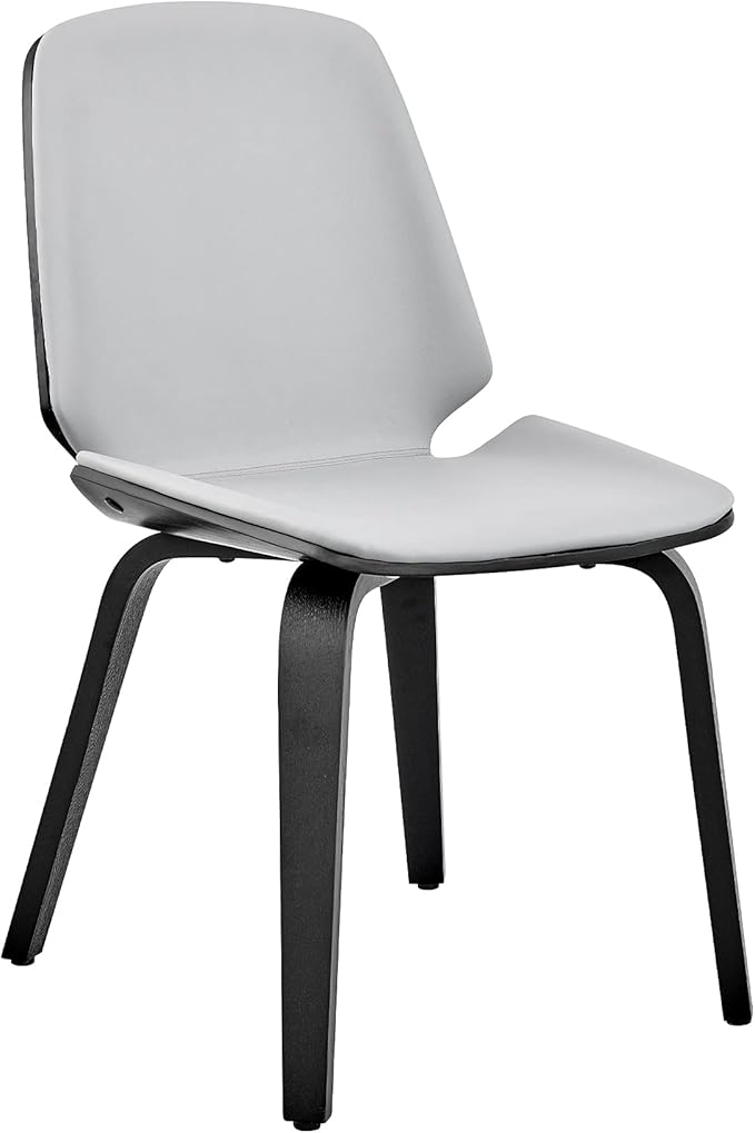 Armen Living Brinley Mid Century Modern Gray Faux Leather and Black Wood Dining Room Accent Side Chair for Kitchen Table Desk Vanity