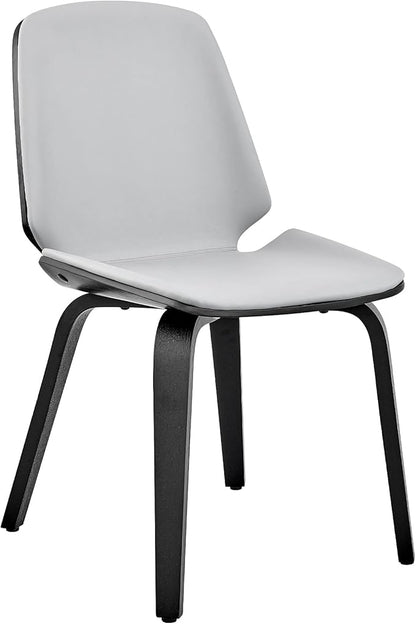 Armen Living Brinley Mid Century Modern Gray Faux Leather and Black Wood Dining Room Accent Side Chair for Kitchen Table Desk Vanity