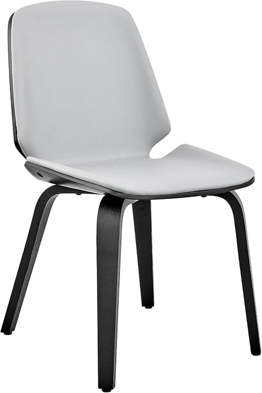 Armen Living Brinley Mid Century Modern Gray Faux Leather and Black Wood Dining Room Accent Side Chair for Kitchen Table Desk Vanity